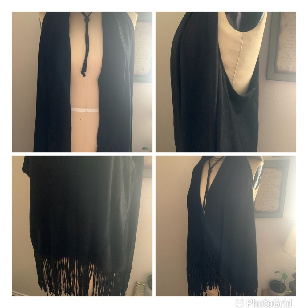 Faux Suede Fringe Vest